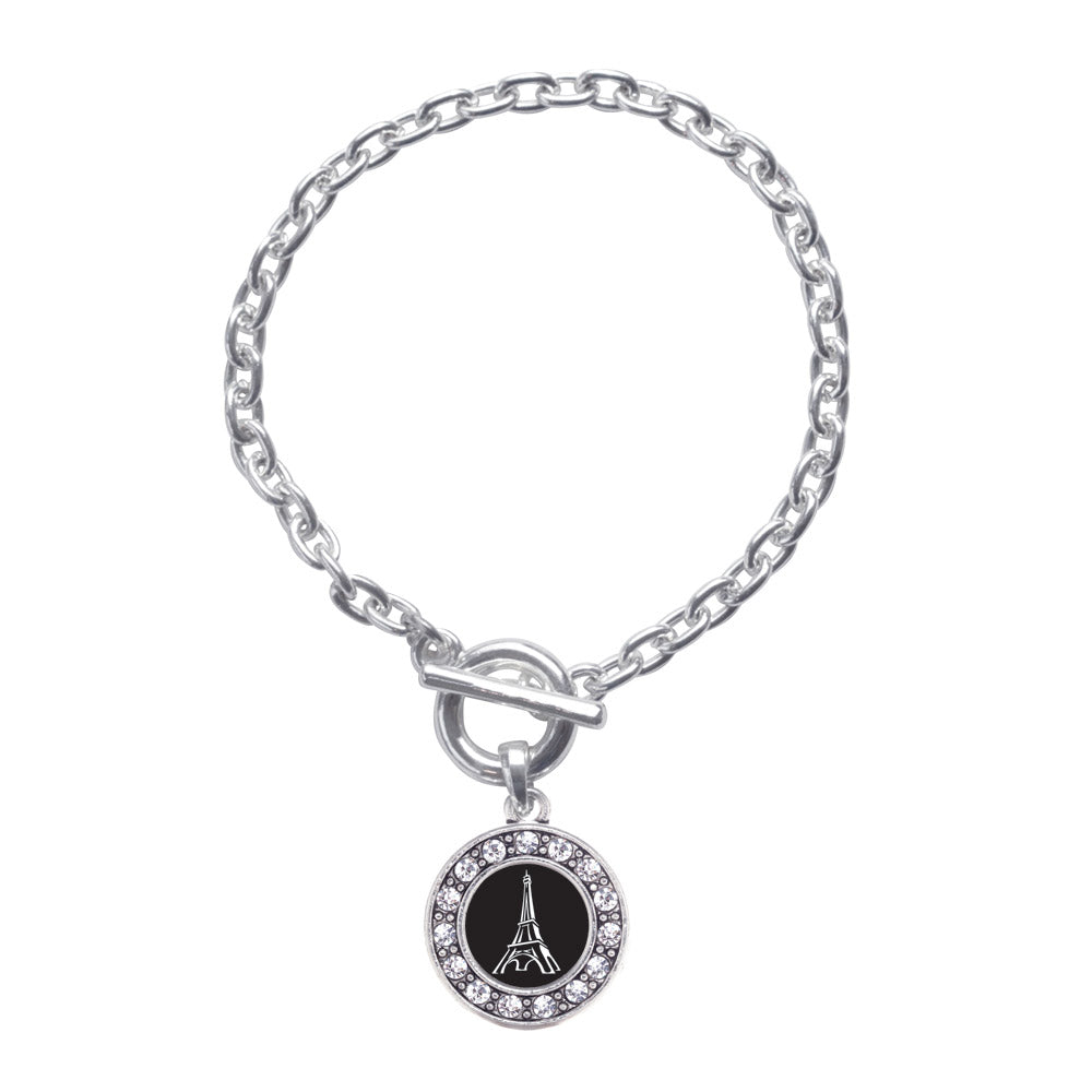 Silver Eiffel Tower Circle Charm Toggle Bracelet