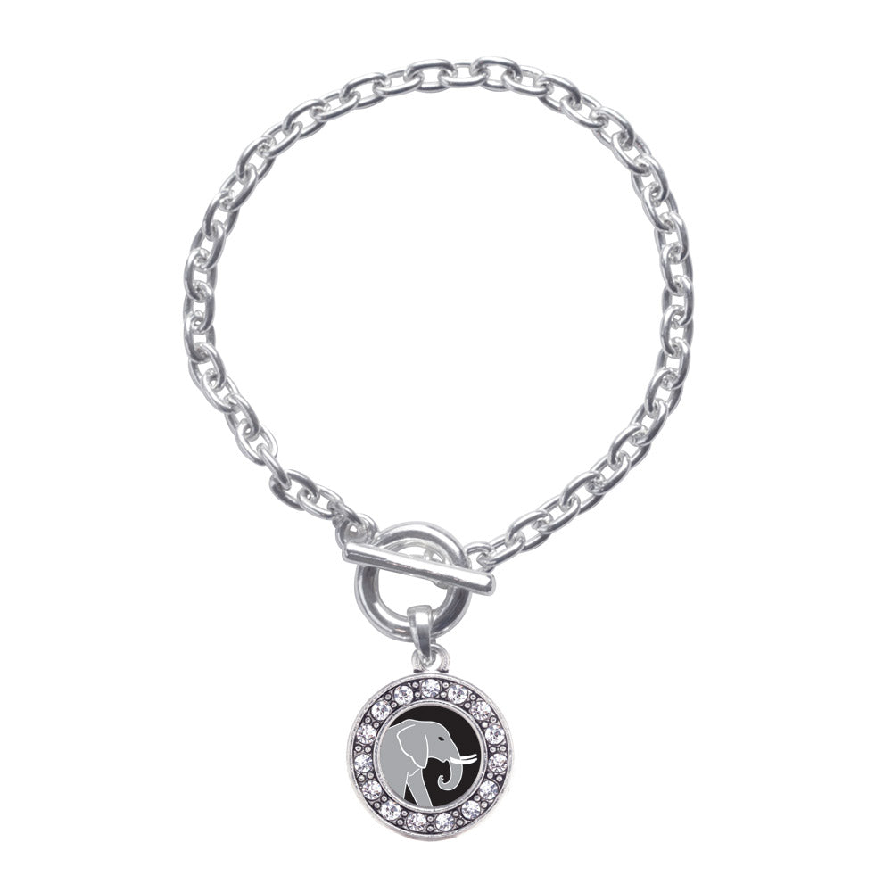Silver Elephant Circle Charm Toggle Bracelet