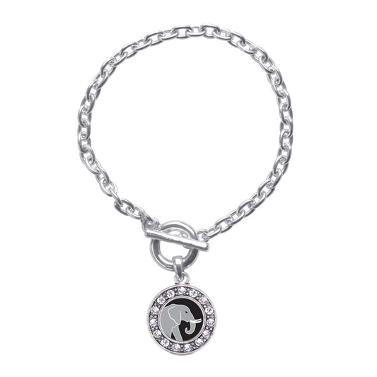 Silver Elephant Circle Charm Toggle Bracelet