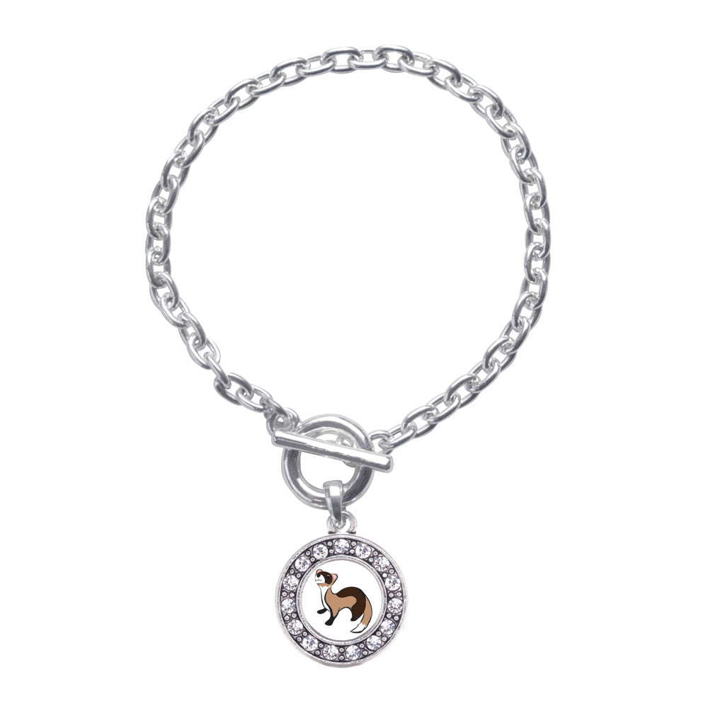 Silver Ferret Circle Charm Toggle Bracelet