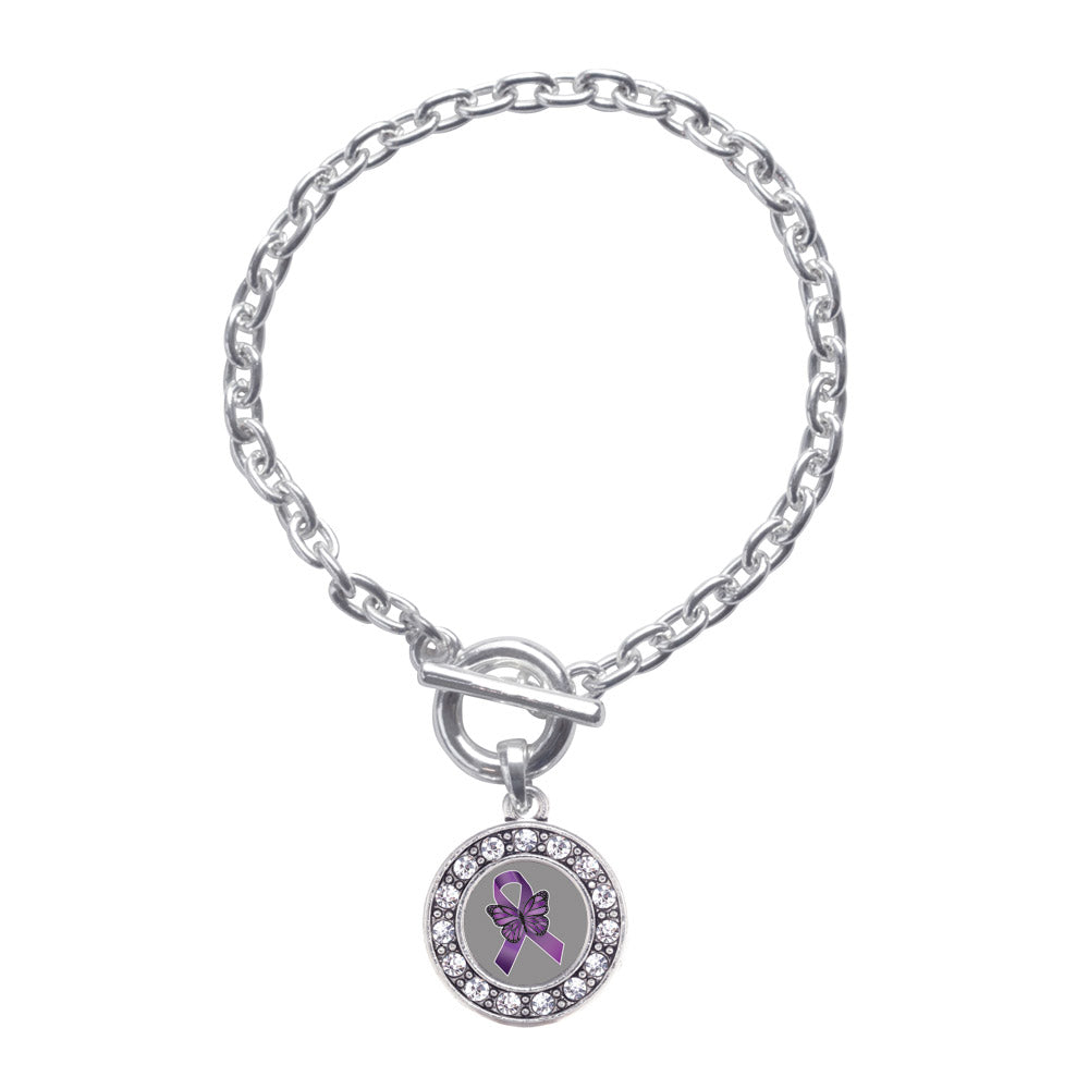 Silver Fibromyalgia Awareness Circle Charm Toggle Bracelet