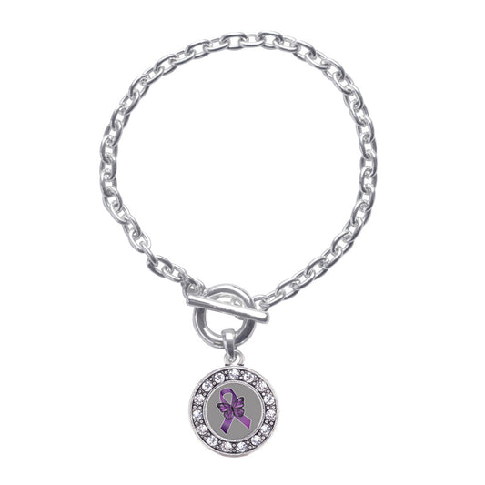 Silver Fibromyalgia Awareness Circle Charm Toggle Bracelet