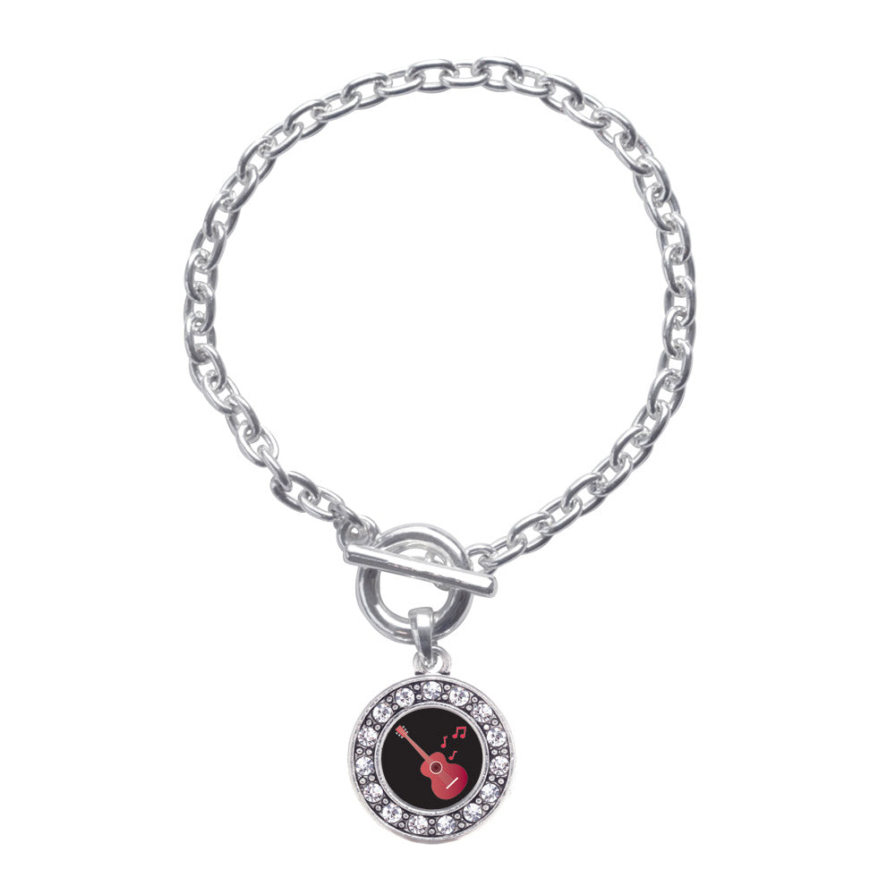 Silver Guitar Lovers Circle Charm Toggle Bracelet