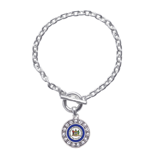 Silver Delaware Flag Circle Charm Toggle Bracelet