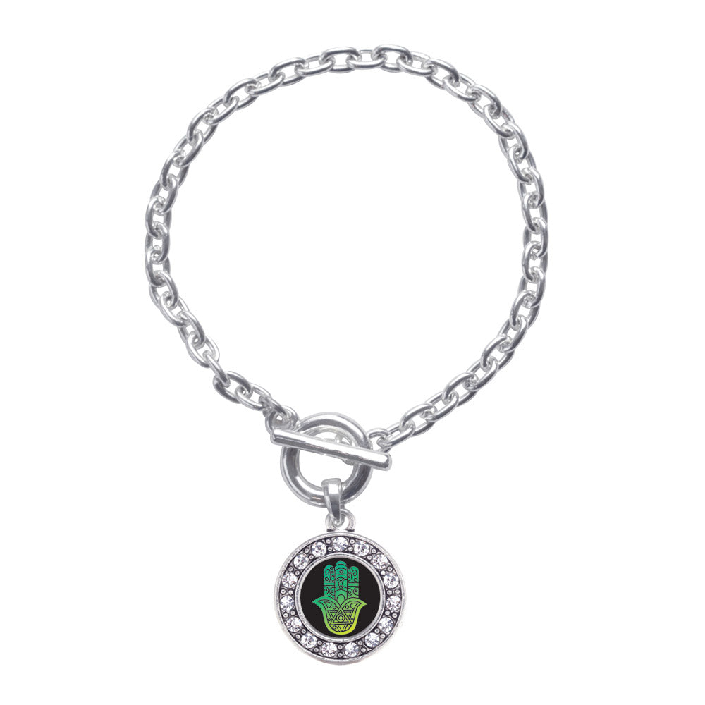 Silver Hamsa Circle Charm Toggle Bracelet