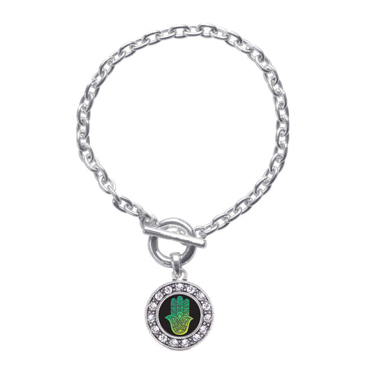Silver Hamsa Circle Charm Toggle Bracelet