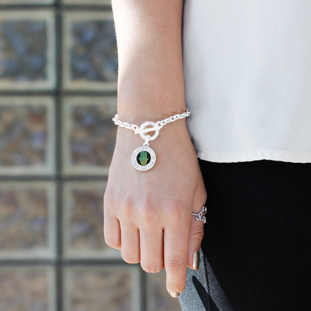 Silver Hamsa Circle Charm Toggle Bracelet