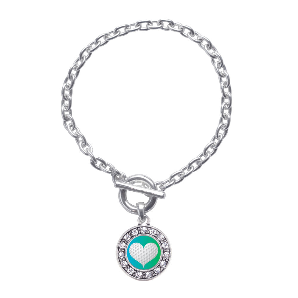 Silver Heart Of A Golfer Circle Charm Toggle Bracelet