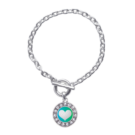 Silver Heart Of A Golfer Circle Charm Toggle Bracelet