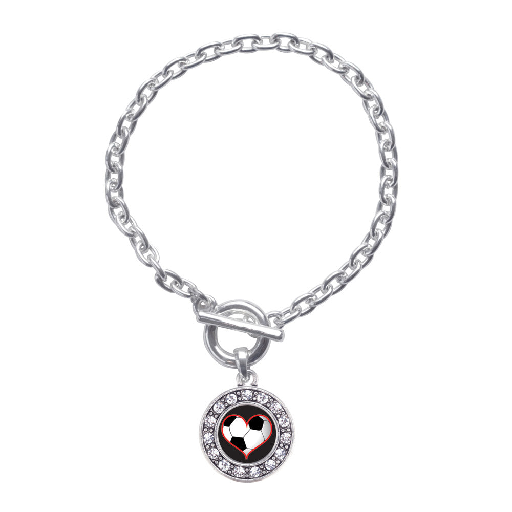 Silver Heart Of A Soccer Player Circle Charm Toggle Bracelet