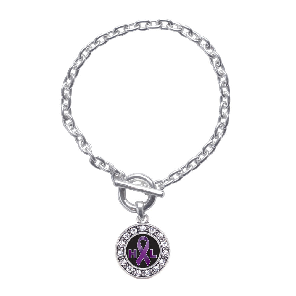 Silver Hodgkin's Lymphoma Support Circle Charm Toggle Bracelet