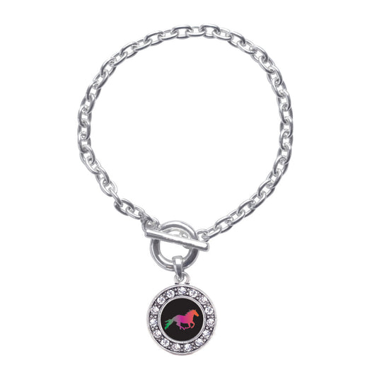 Silver Horse Lovers Circle Charm Toggle Bracelet