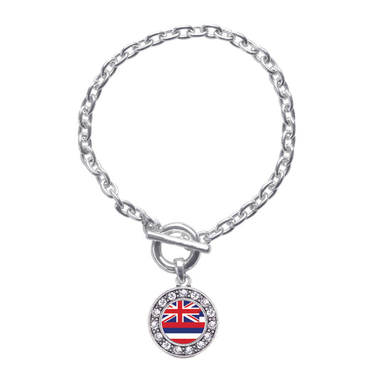 Silver Hawaii Flag Circle Charm Toggle Bracelet
