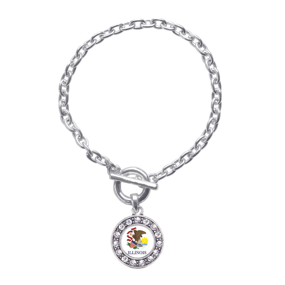 Silver Illinois Flag Circle Charm Toggle Bracelet