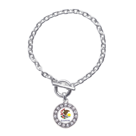 Silver Illinois Flag Circle Charm Toggle Bracelet