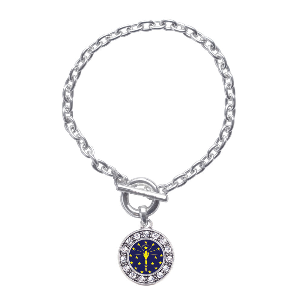 Silver Indiana Flag Circle Charm Toggle Bracelet