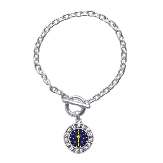 Silver Indiana Flag Circle Charm Toggle Bracelet