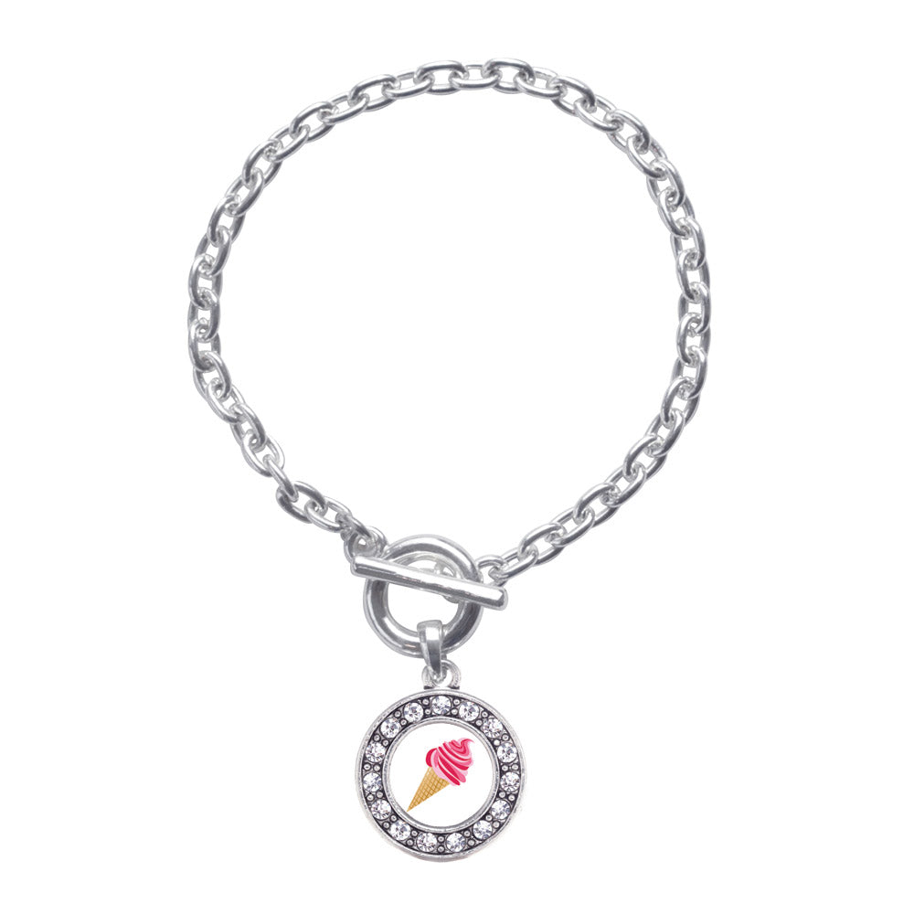 Silver Ice Cream Cone Lovers Circle Charm Toggle Bracelet