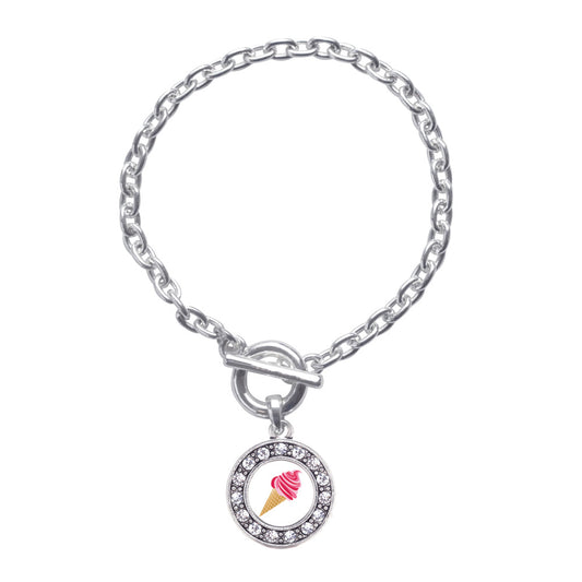 Silver Ice Cream Cone Lovers Circle Charm Toggle Bracelet