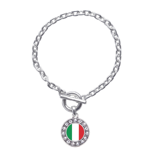Silver Italian Flag Circle Charm Toggle Bracelet