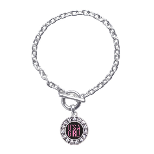 Silver It's A Girl Circle Charm Toggle Bracelet
