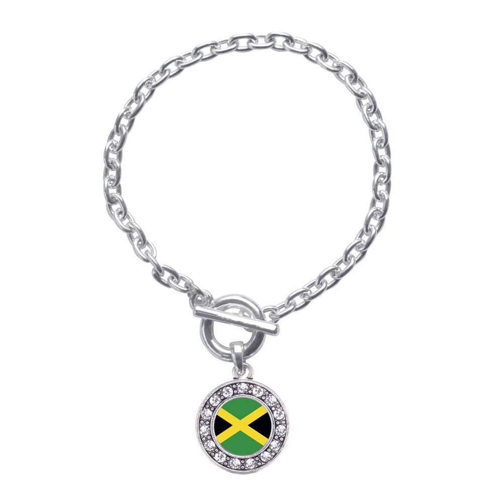 Silver Jamaican Flag Circle Charm Toggle Bracelet