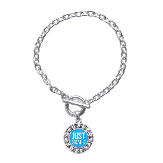 Silver Just Breathe Circle Charm Toggle Bracelet