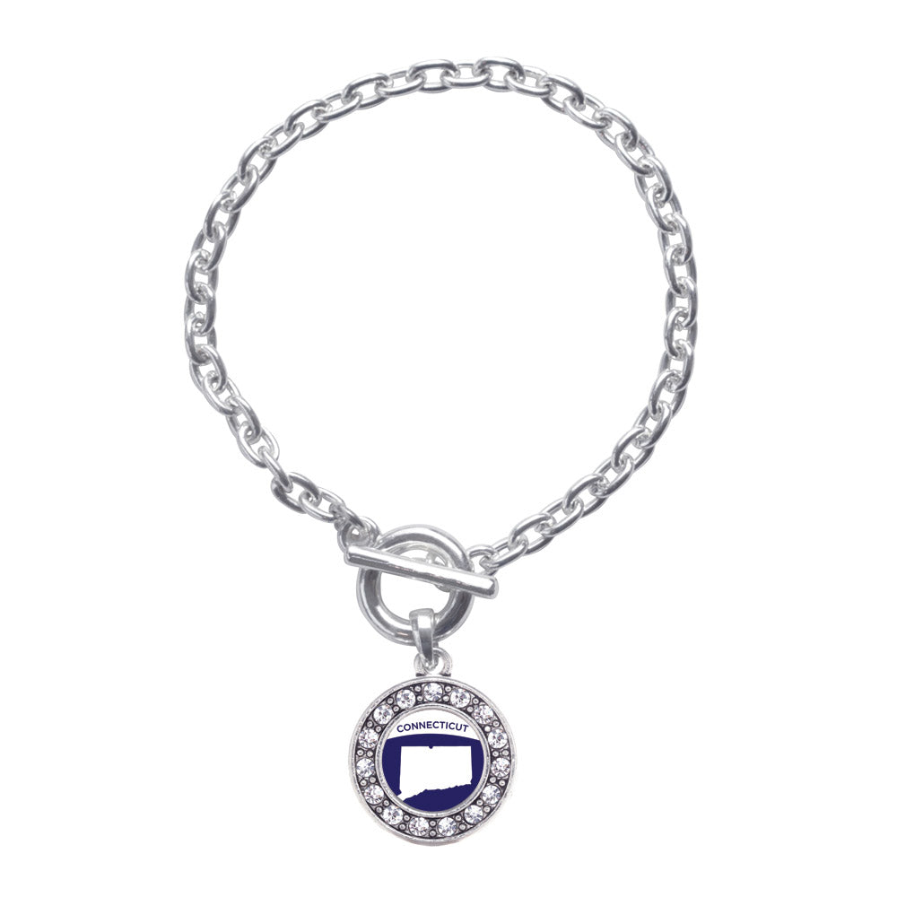 Silver Connecticut Outline Circle Charm Toggle Bracelet