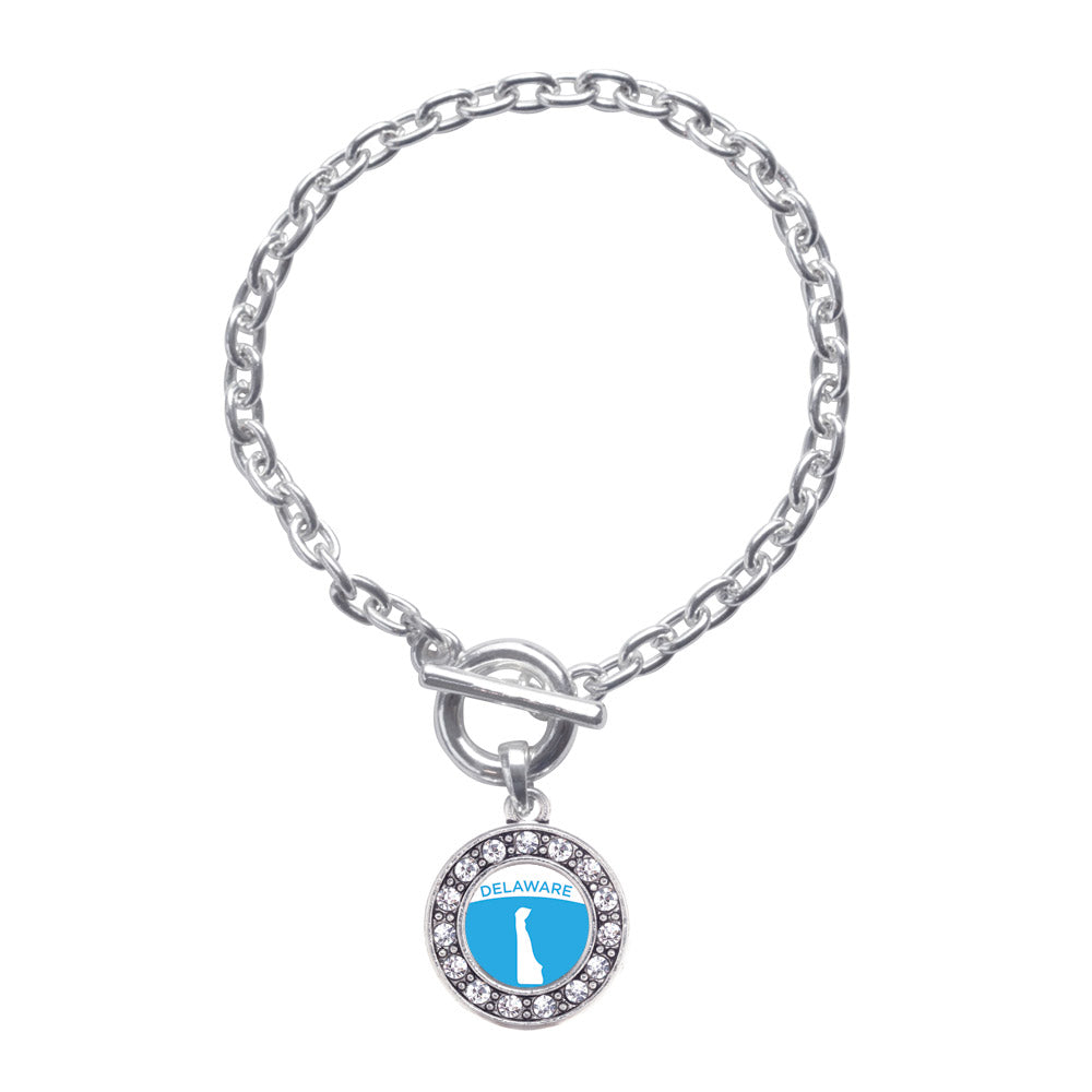 Silver Delaware Outline Circle Charm Toggle Bracelet