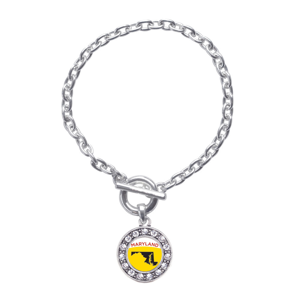 Silver Maryland Outline Circle Charm Toggle Bracelet
