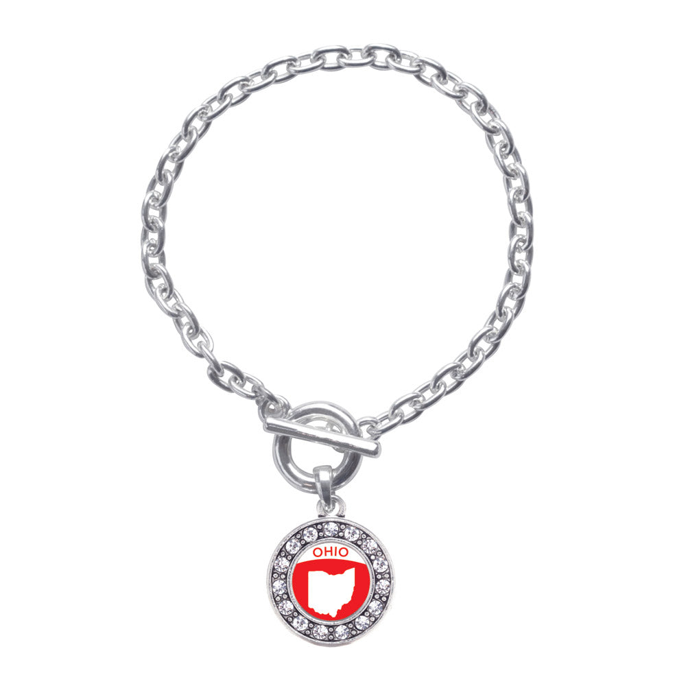 Silver Ohio Outline Circle Charm Toggle Bracelet