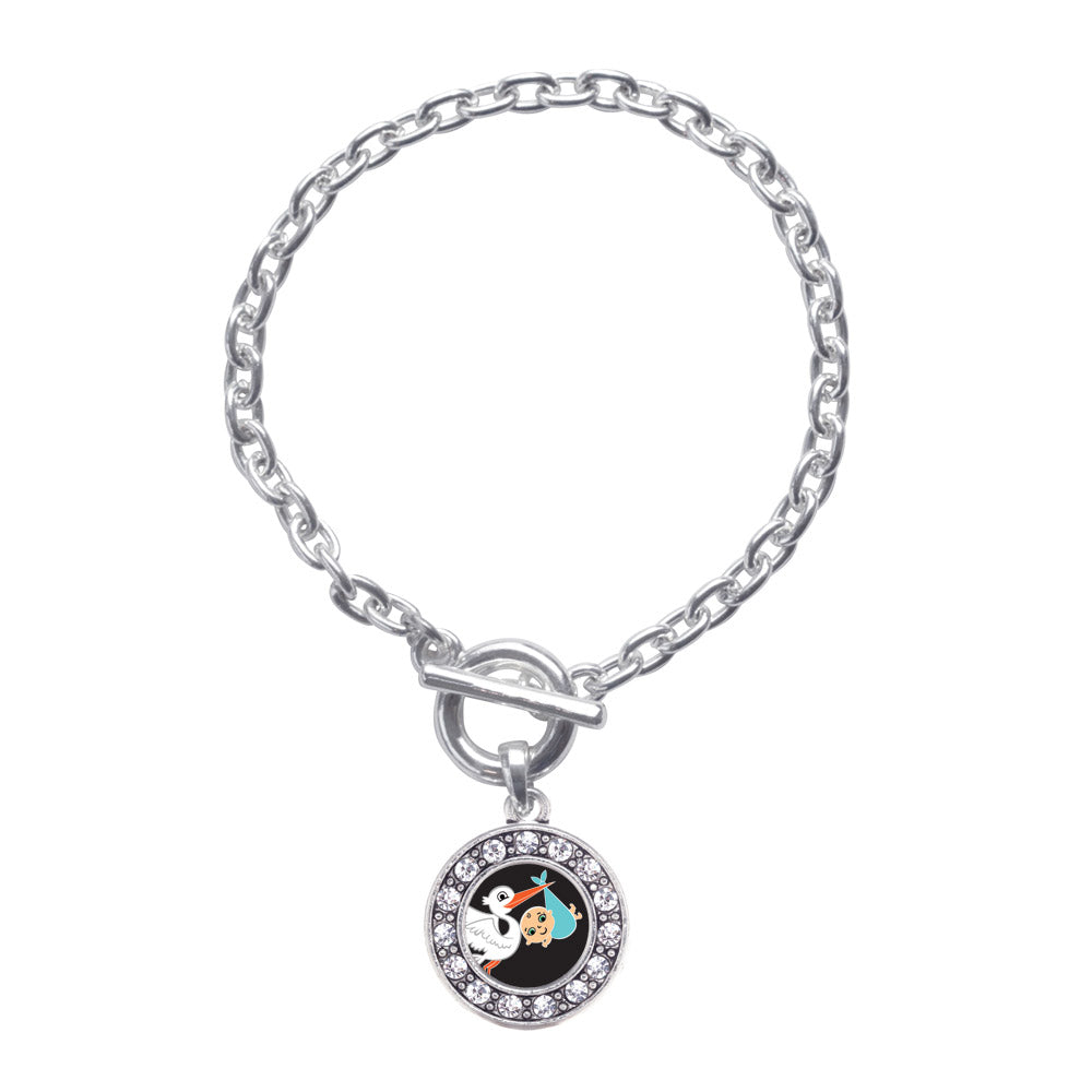 Silver Stork Brings A Boy Circle Charm Toggle Bracelet