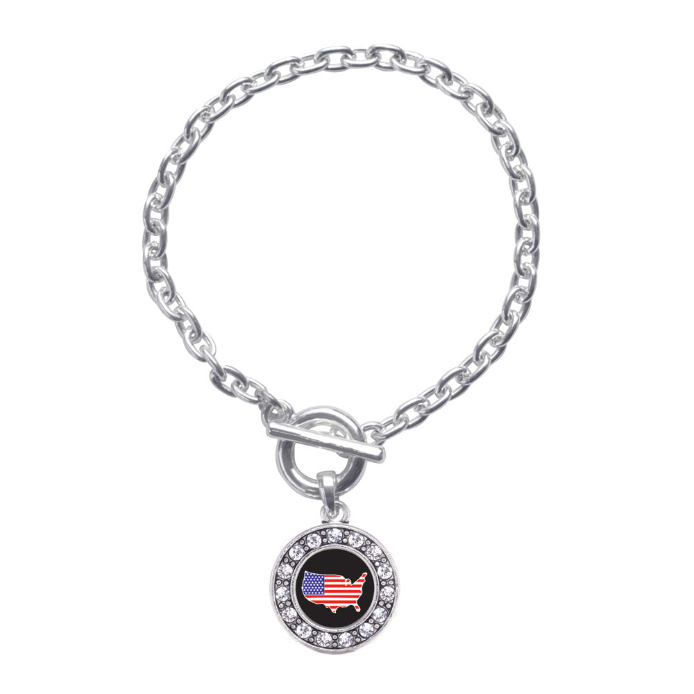 Silver USA Circle Charm Toggle Bracelet