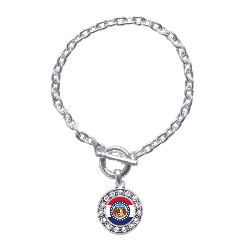 Silver Missouri Flag Circle Charm Toggle Bracelet