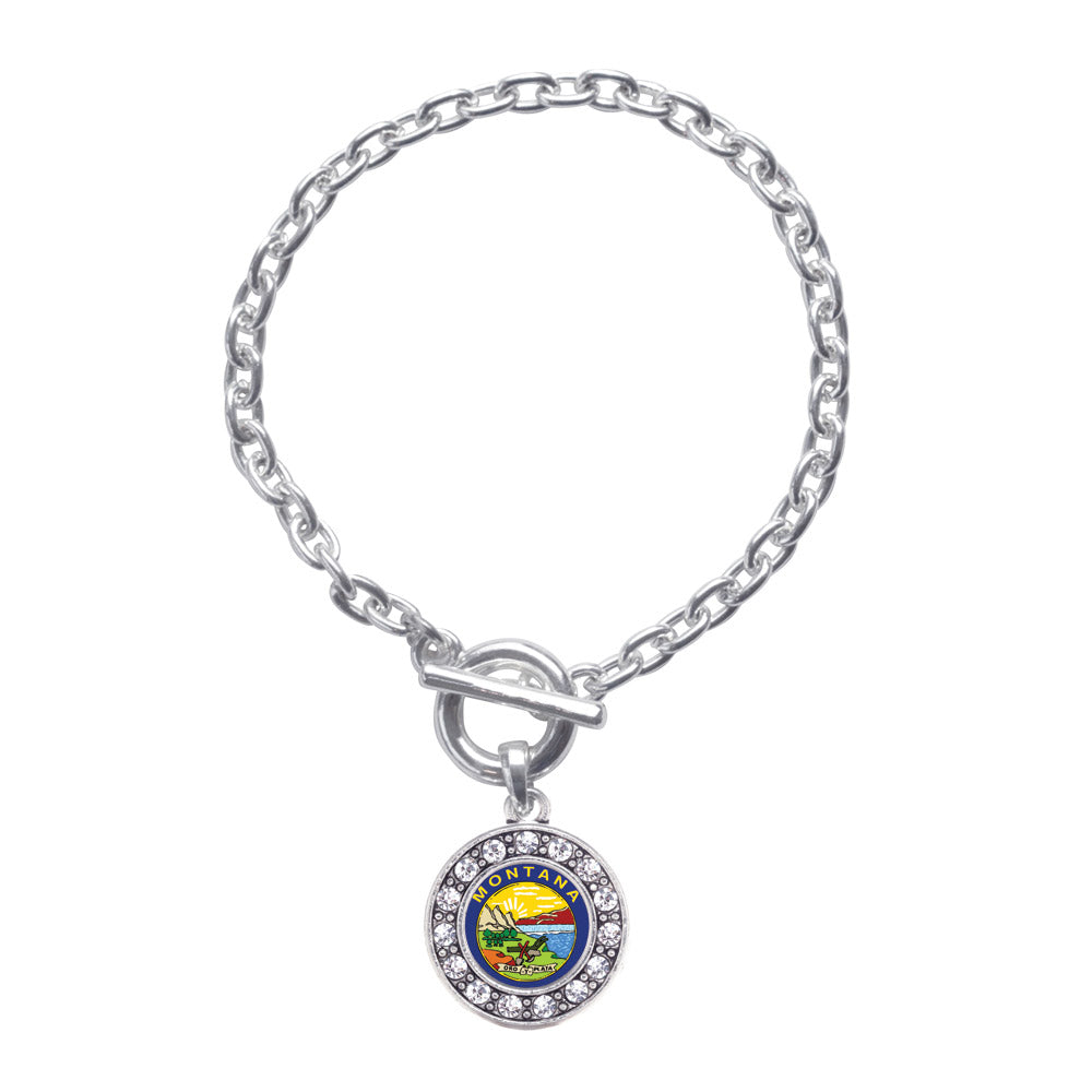 Silver Montana Flag Circle Charm Toggle Bracelet