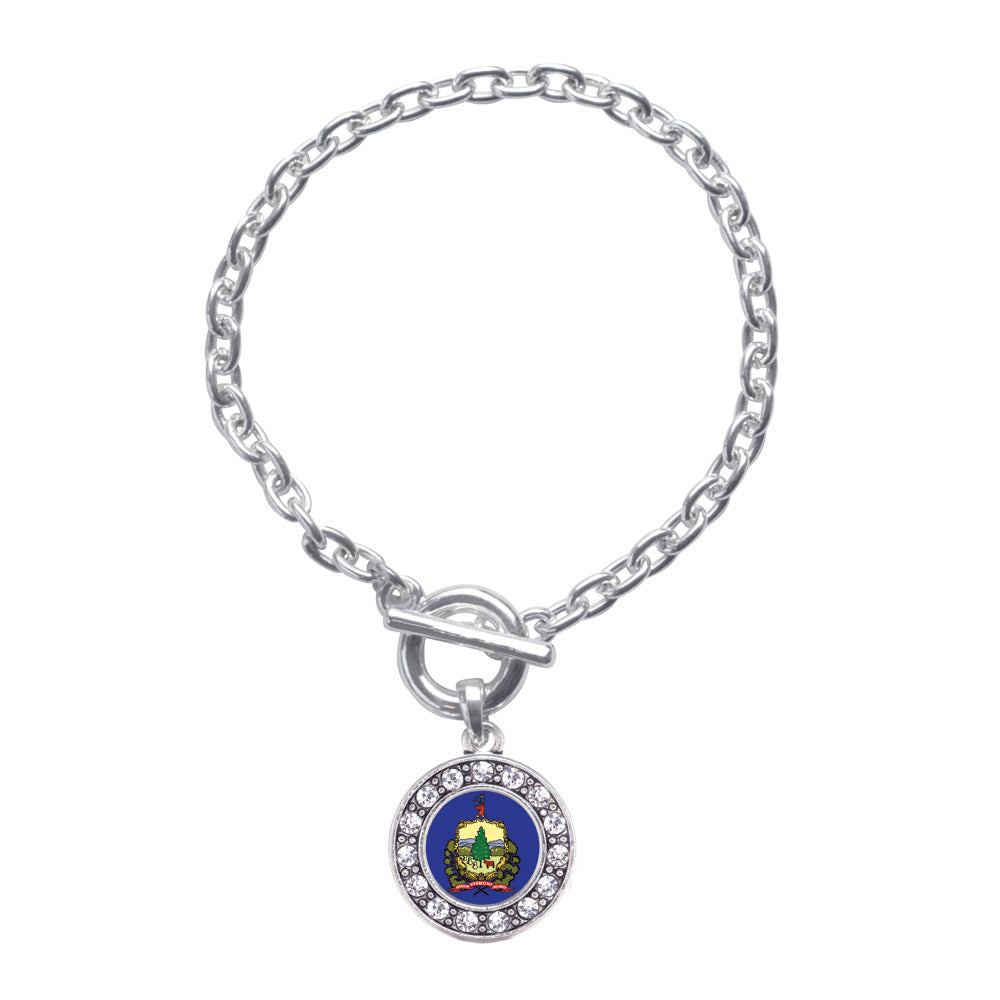 Silver Vermont Flag Circle Charm Toggle Bracelet