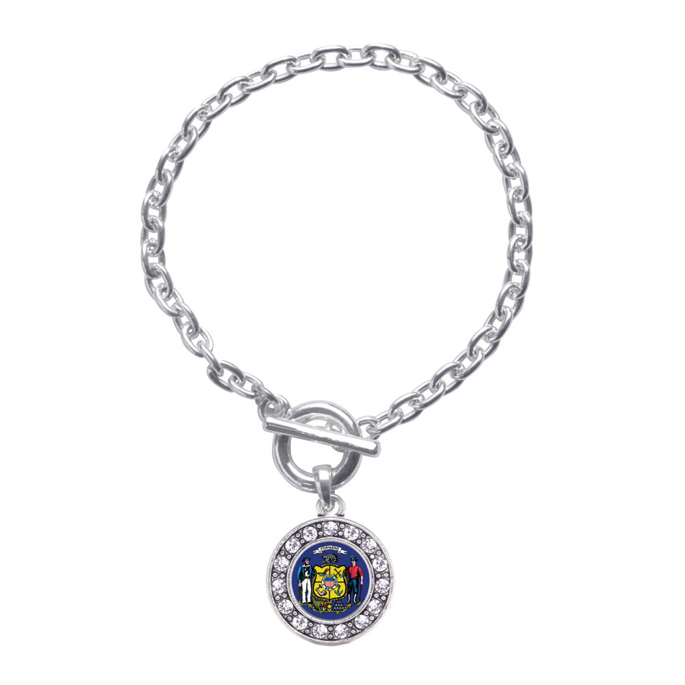 Silver Wisconsin Flag Circle Charm Toggle Bracelet