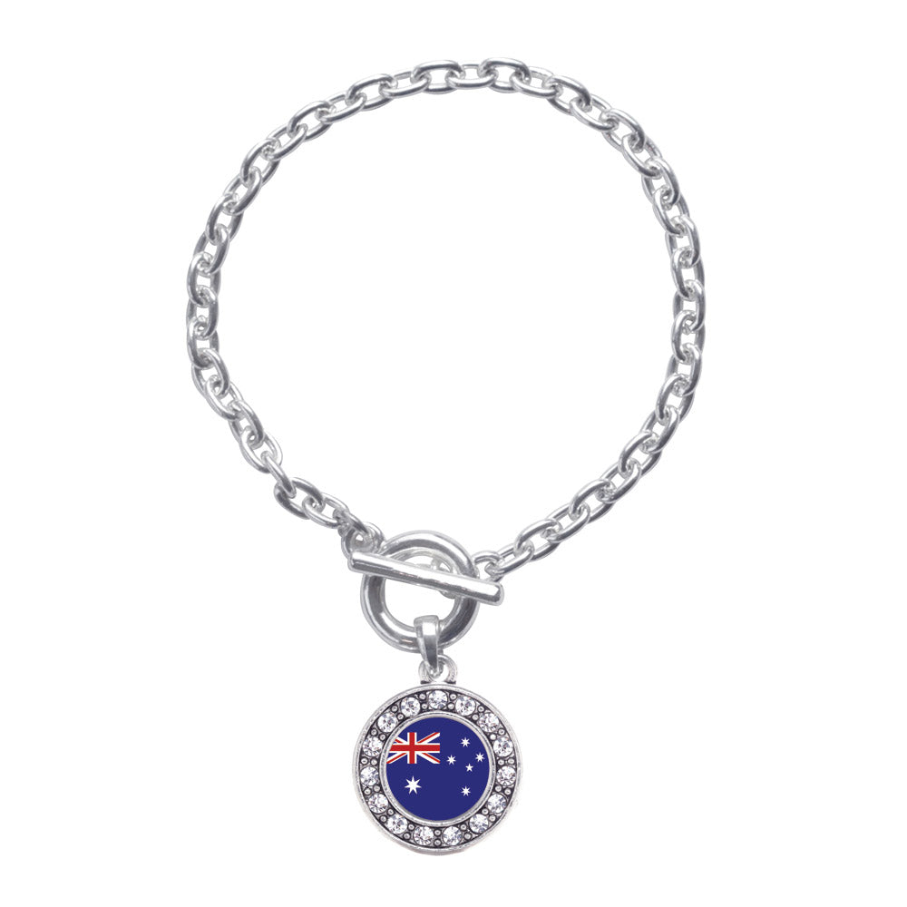Silver Australian Flag Circle Charm Toggle Bracelet