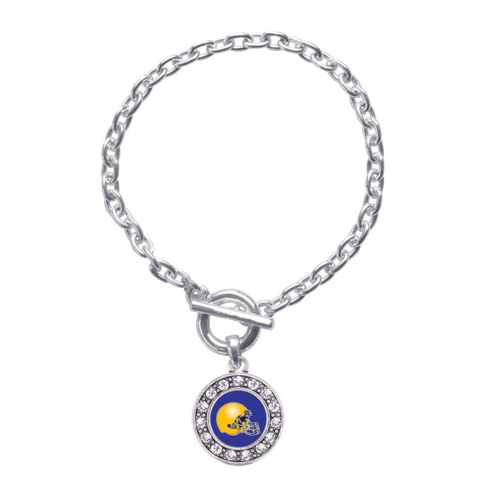 Silver Blue and Yellow Team Helmet Circle Charm Toggle Bracelet