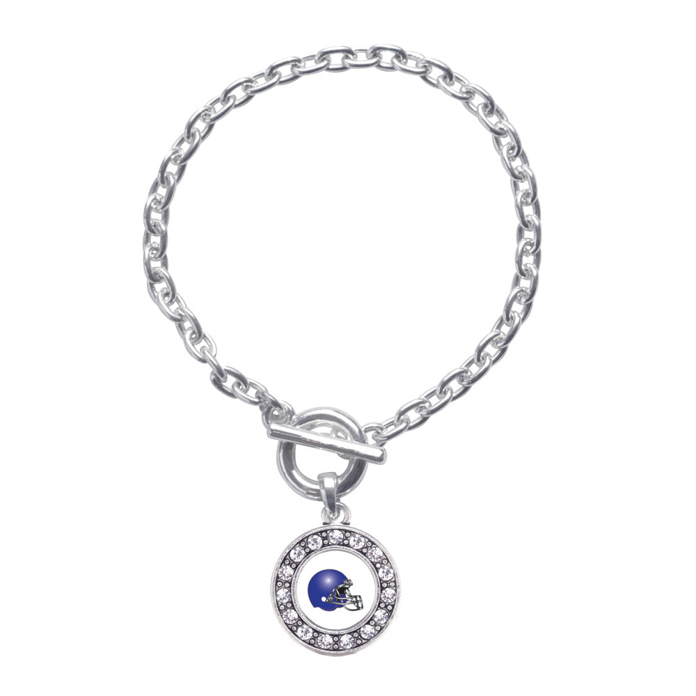 Silver White and Blue Team Helmet Circle Charm Toggle Bracelet