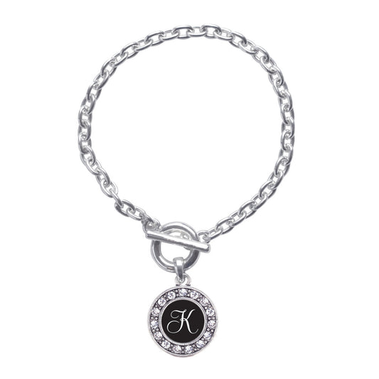 Silver My Script Initials - Letter K Circle Charm Toggle Bracelet