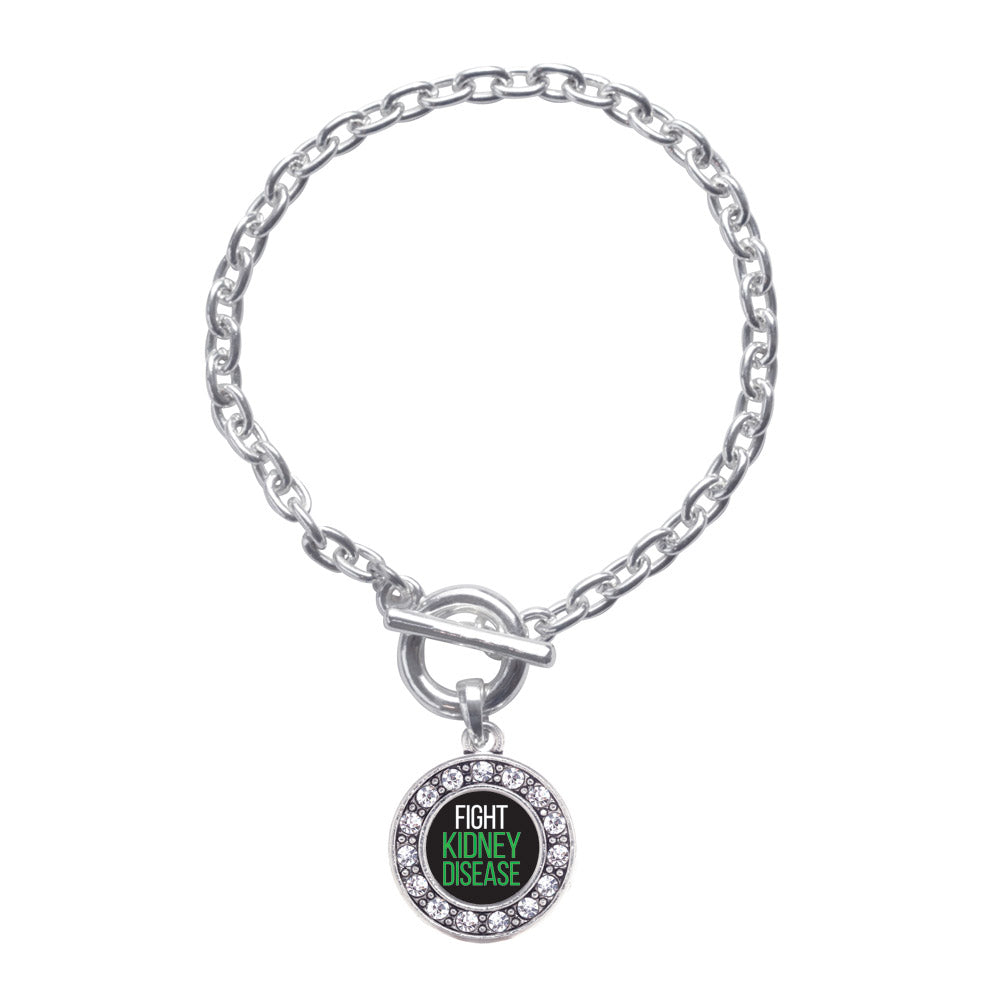 Silver Fight Kidney Disease Circle Charm Toggle Bracelet
