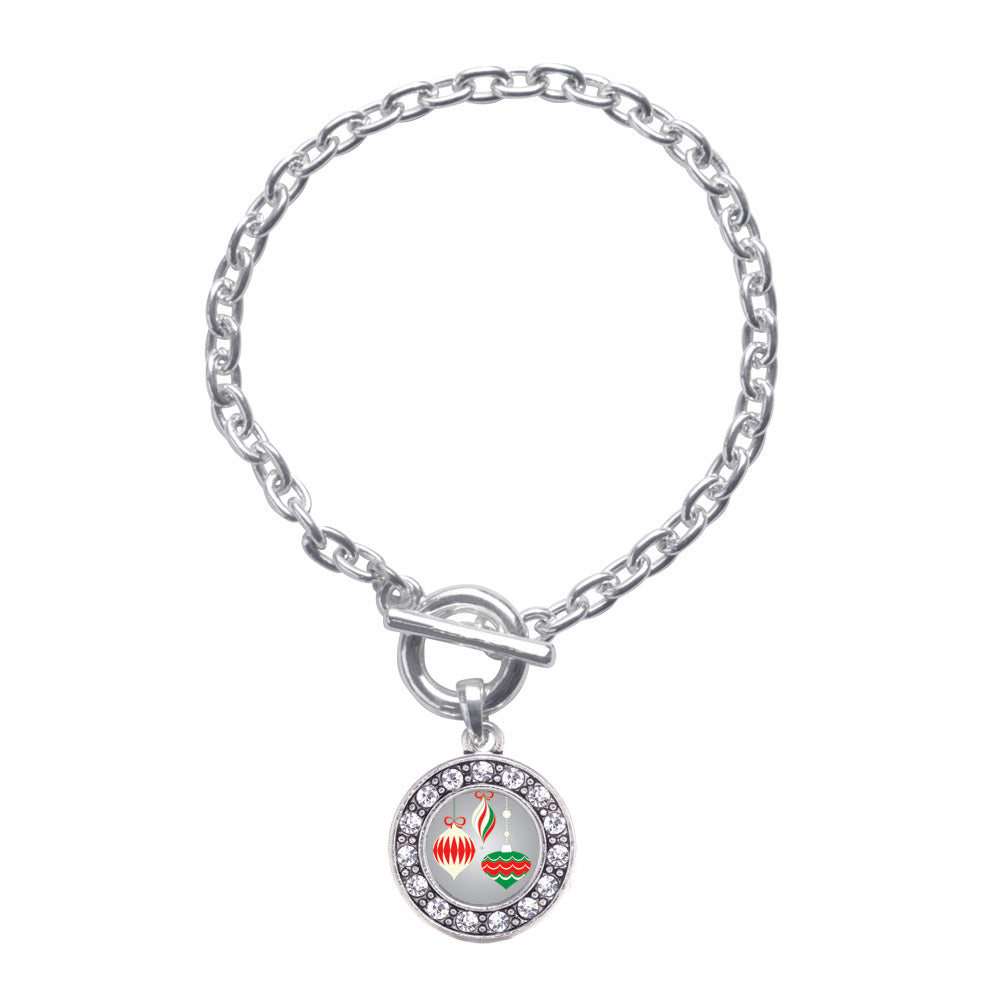 Silver Holiday Ornaments Circle Charm Toggle Bracelet