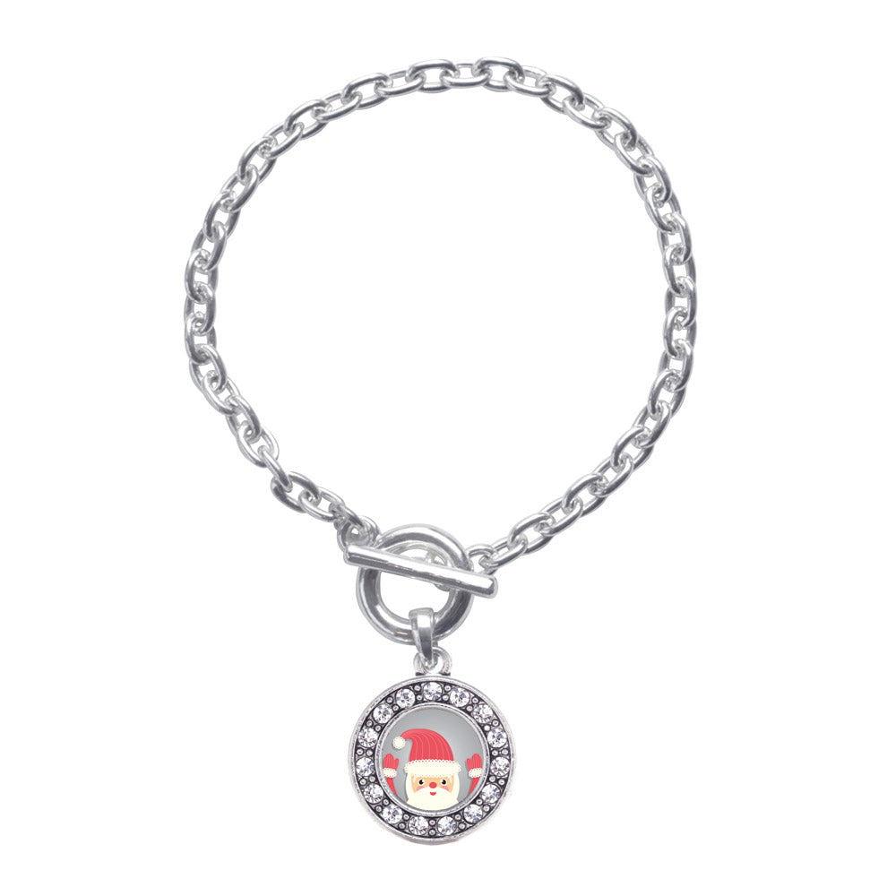 Silver Jolly Santa Circle Charm Toggle Bracelet