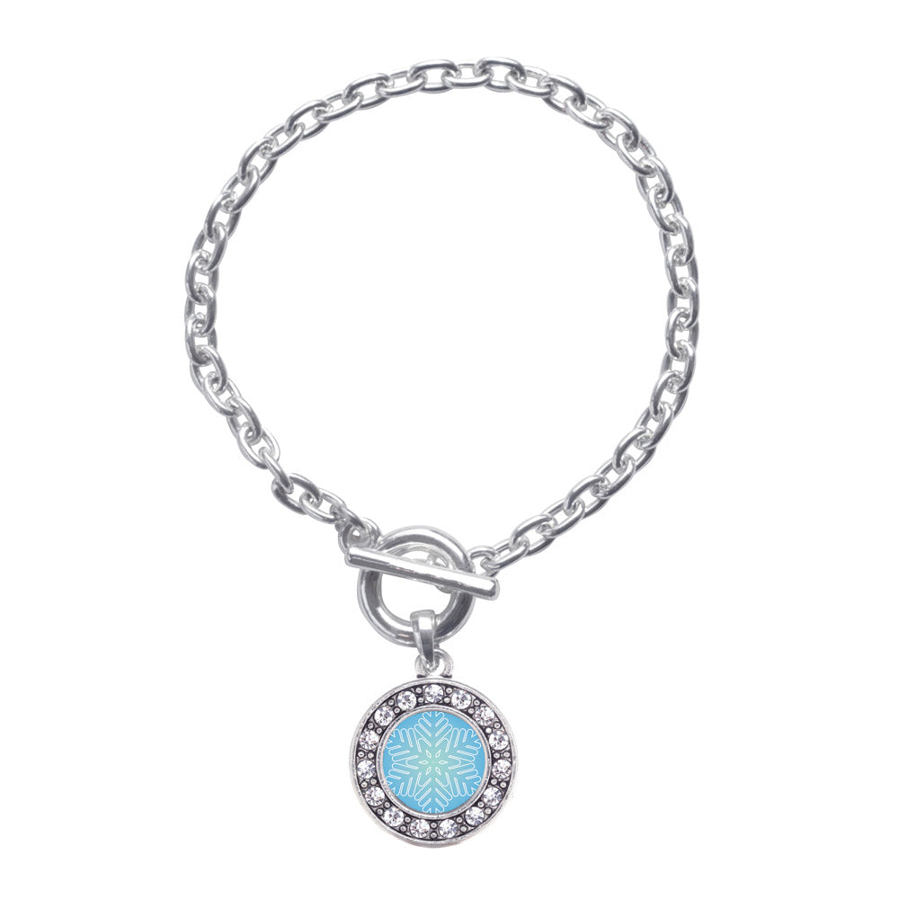 Silver Snowflake Circle Charm Toggle Bracelet