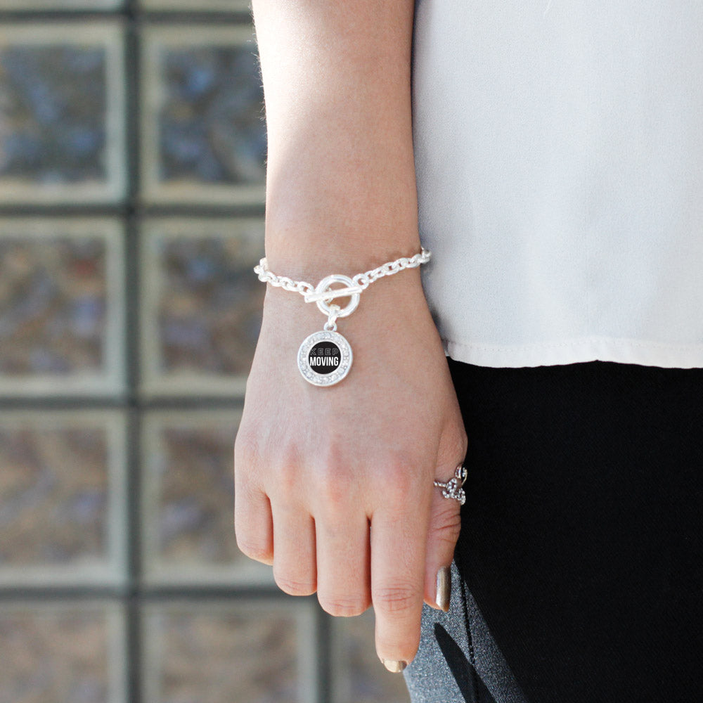 Silver Keep Moving Circle Charm Toggle Bracelet