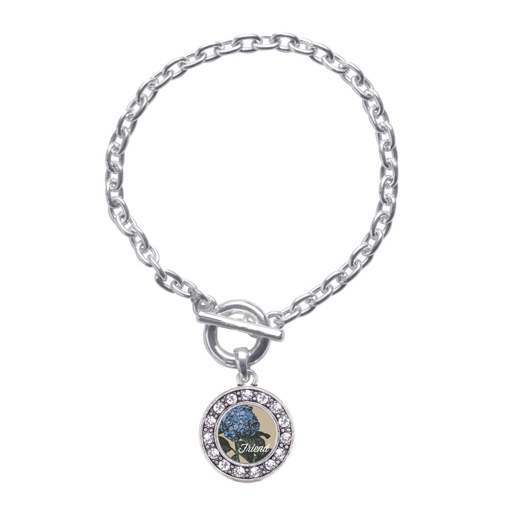 Silver Friend Hydrangea Flower Circle Charm Toggle Bracelet