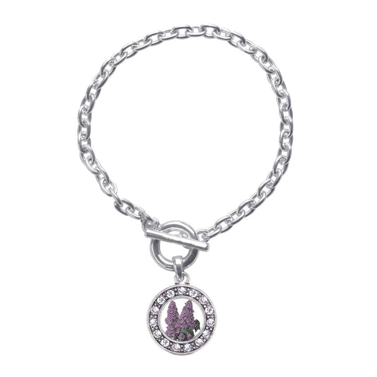 Silver Lilac Flower Circle Charm Toggle Bracelet