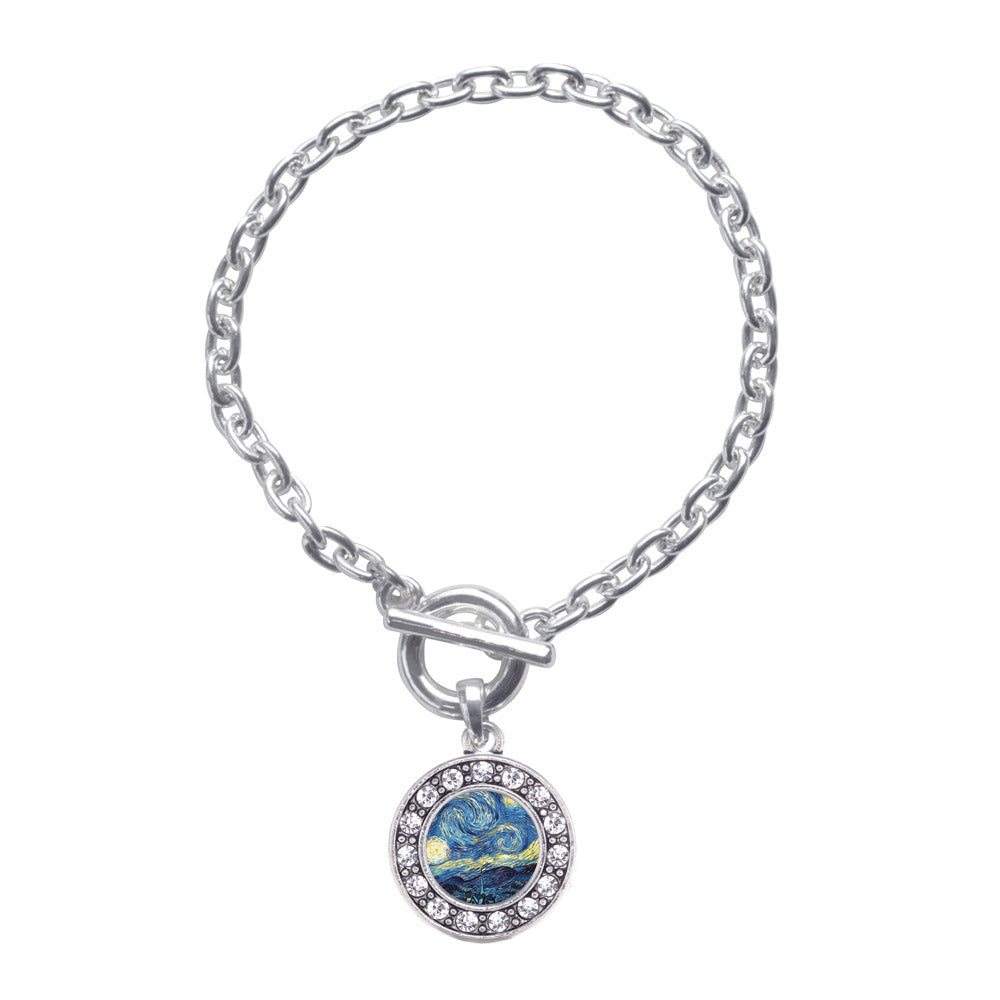 Silver Starry Night Circle Charm Toggle Bracelet