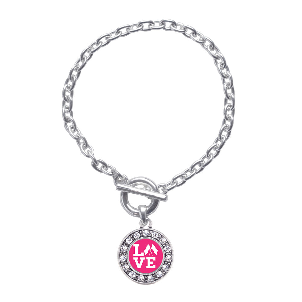 Silver Color Guard Love Circle Charm Toggle Bracelet
